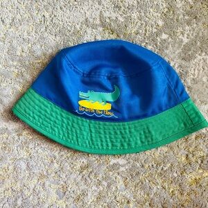 Blue and Green Bucket Hat with Crocodile Design